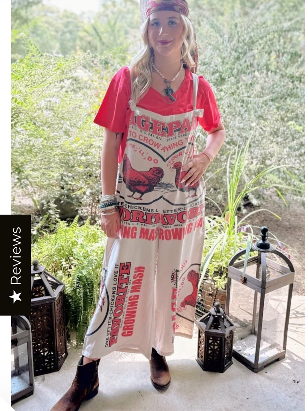 Vintage Jaded Gypsy Favorite Hen Chicken Feed Sack Boho Overalls